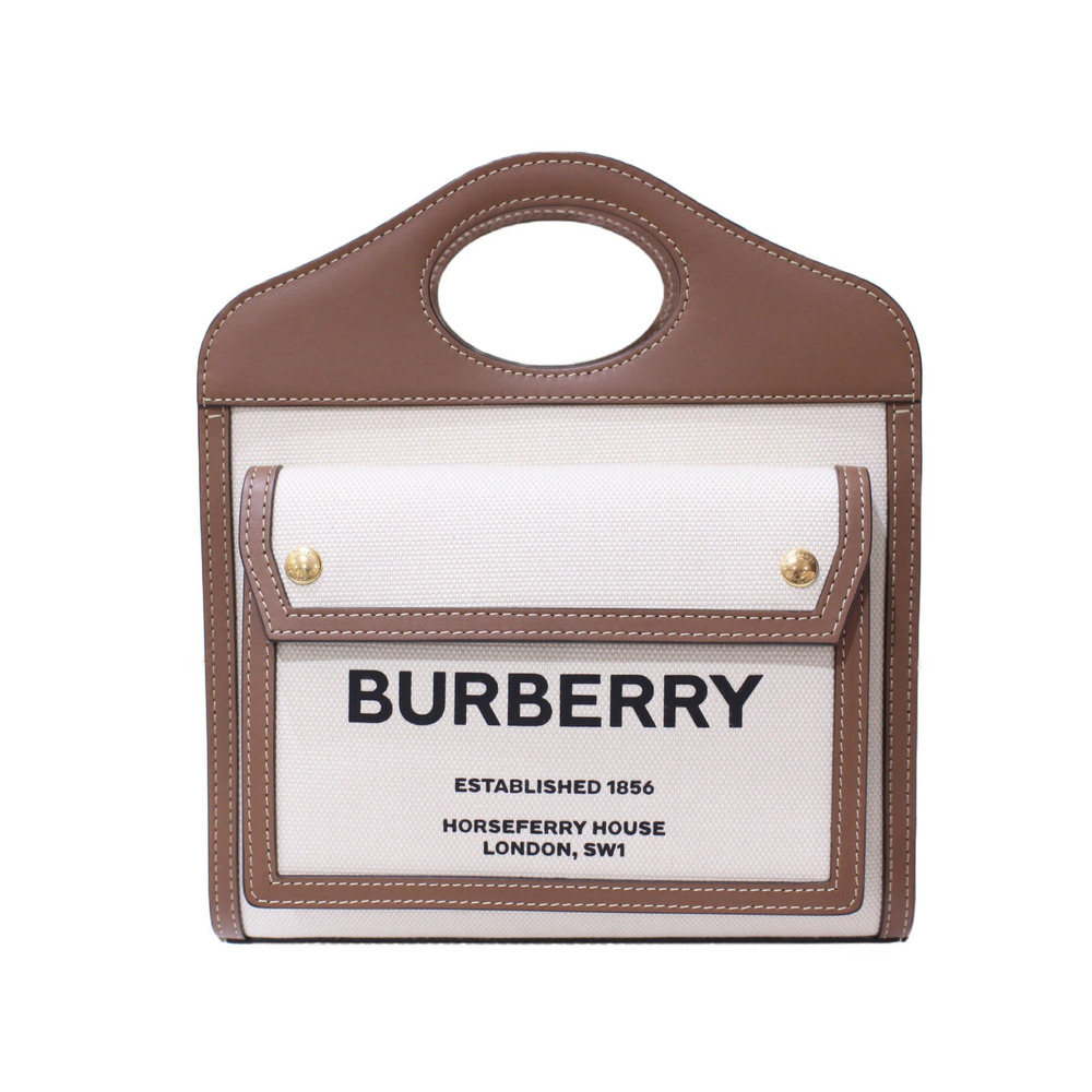 UnWith bagBURBERRY Two Tone Canvas Leather Pocket Bag Ivory White Brown